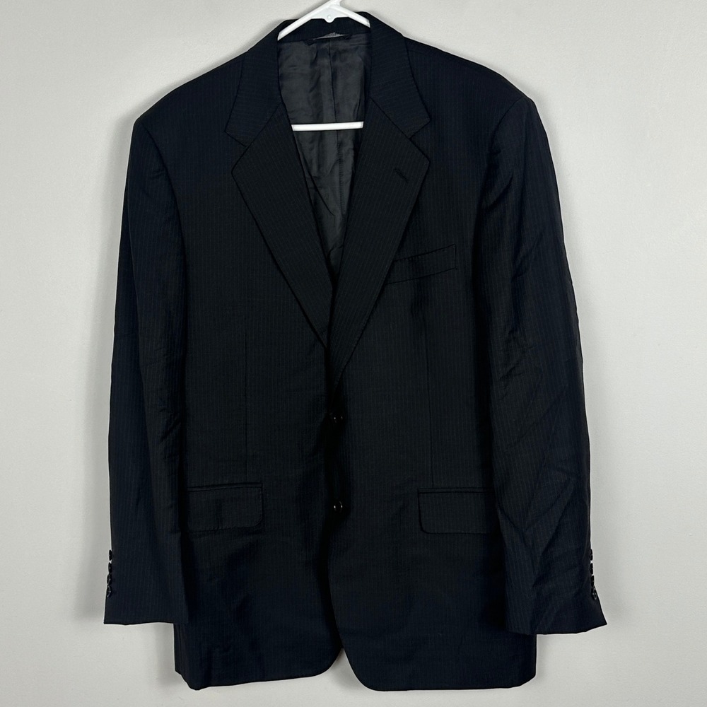 Canali 100% Wool Blazer Mens Size 52 Sports Jacket Coat‎ Pin Stripe Black Italy